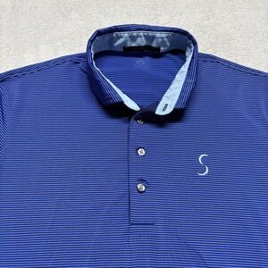 Greyson Men's L Blue Striped Golf Performance Lightweight Polo Short Sleeve